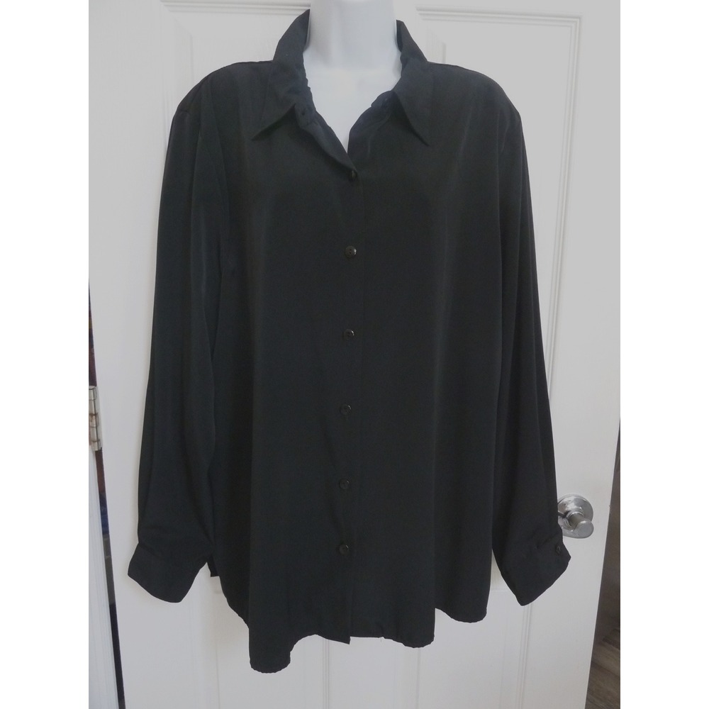 NOTATIONS WOMAN Plus Sz 2X Classic Black Blouse Career Padded Shoulders Button